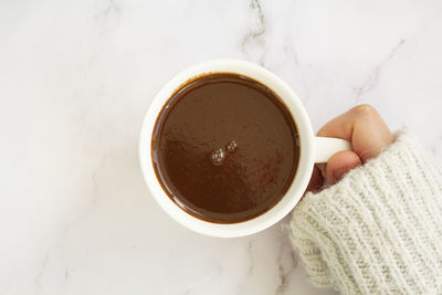 High angle view of coffee cup