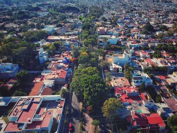 High angle view of buildings in city