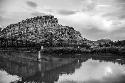 Reflection of mountain in lake against sky