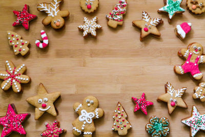 High angle view of cookies on table