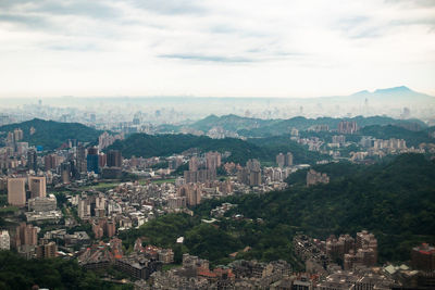 High angle view of cityscape against sky