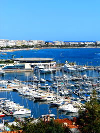 Sailboats moored in harbor. cannes france