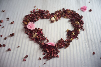 High angle view of heart shape on table