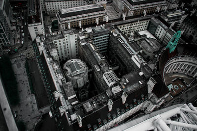 High angle view of street amidst buildings in city