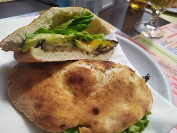 Close-up of sandwich served in plate