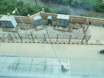 High angle view of building by swimming pool