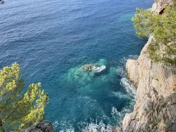 High angle view of rock formation in sea