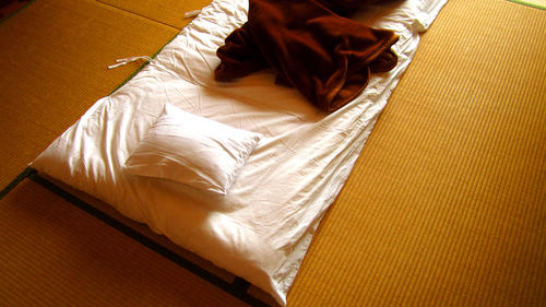 High angle view bed at home