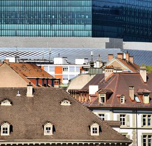 High angle view of buildings in city