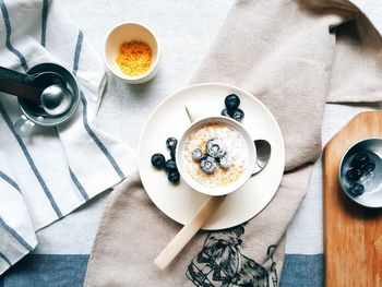 High angle view of food on table