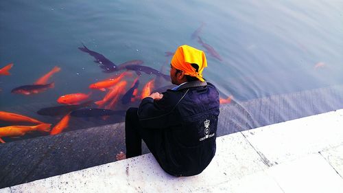 Reflection of people in water