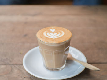 Close-up of cappuccino on table