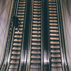 High angle view of person on escalator