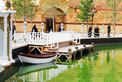 View of boats moored in water