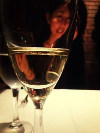 Close-up of beer glass on table