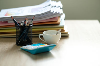 Close-up of books on table