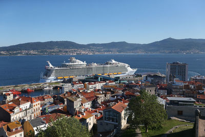 High angle view of city at waterfront