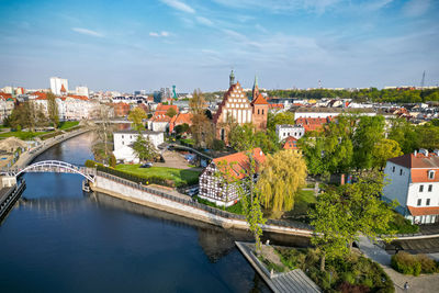 High angle view of buildings in city