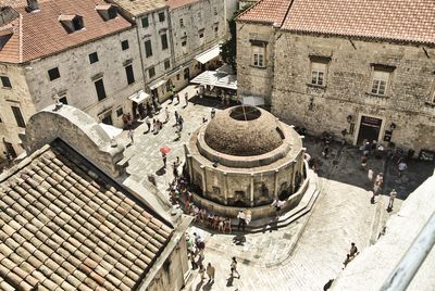 High angle view of crowd outside building