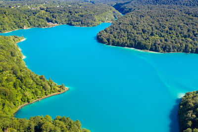 High angle view of plitivce lakes national park in croatia