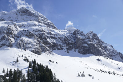 Scenic view of snow covered mountains against sky