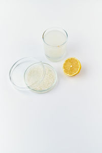 Close-up of drink on white background