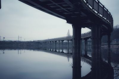 Bridge over river at dusk