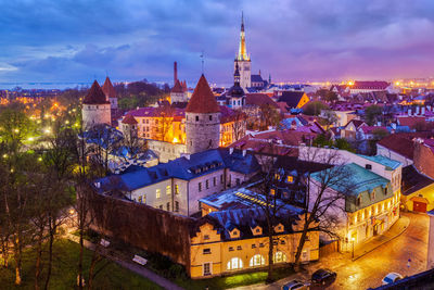 High angle view of buildings in city