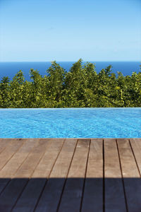 Scenic view of calm sea against clear sky