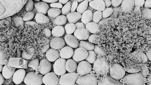 Full frame shot of pebbles on sand