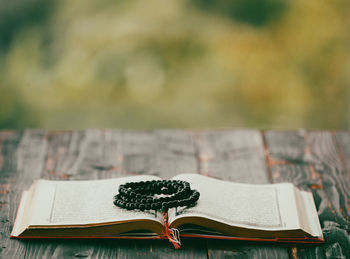 Close-up of book on table