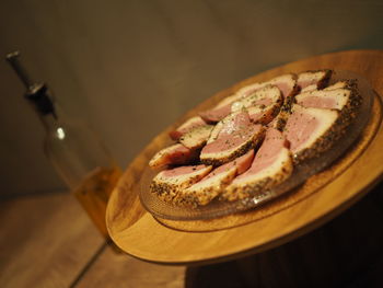 High angle view of dessert in plate on table