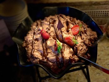 High angle view of meat in container