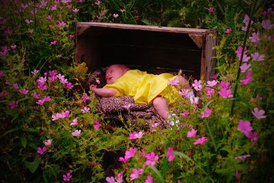 Woman with pink flowers