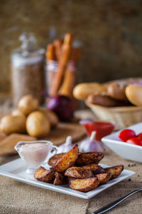 Close-up of breakfast on table