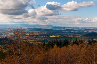 Scenic view of landscape against sky during autumn