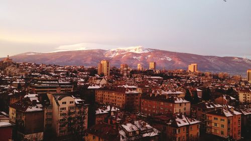 High angle shot of townscape against sky