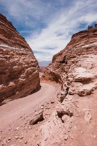 View of rock formations in valle de la muerte in san pedro de atacama