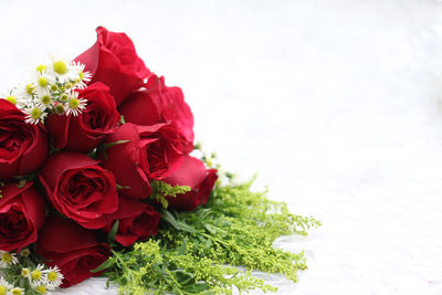 Close-up of rose bouquet on white background