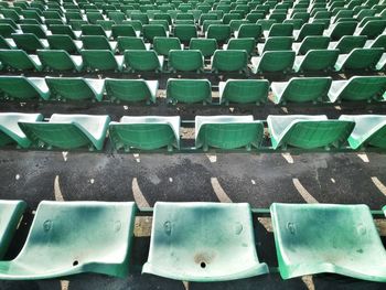 High angle view of empty chairs