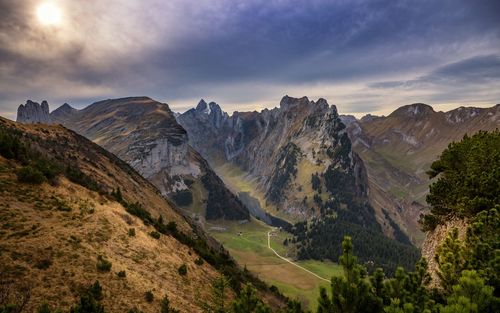 Panoramic view of landscape against sky during sunset