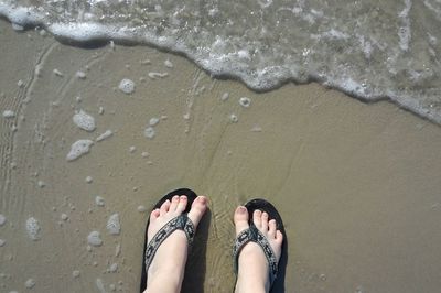 Low section of woman standing on beach