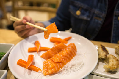 Close-up of food served on table