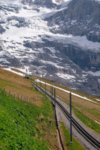 Scenic view of snowcapped mountains during winter