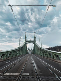 View of railroad tracks against cloudy sky