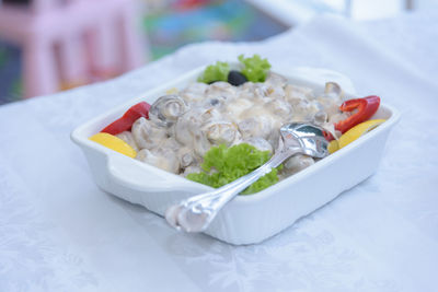 Close-up of food in plate on table