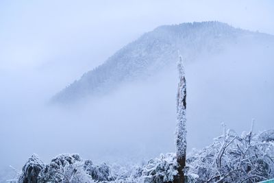 Scenic view of snow covered mountains against sky