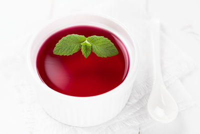High angle view of drink served on table