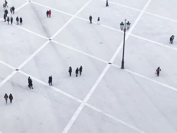 High angle view of people on snow