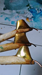 High angle view of bread on rusty metal